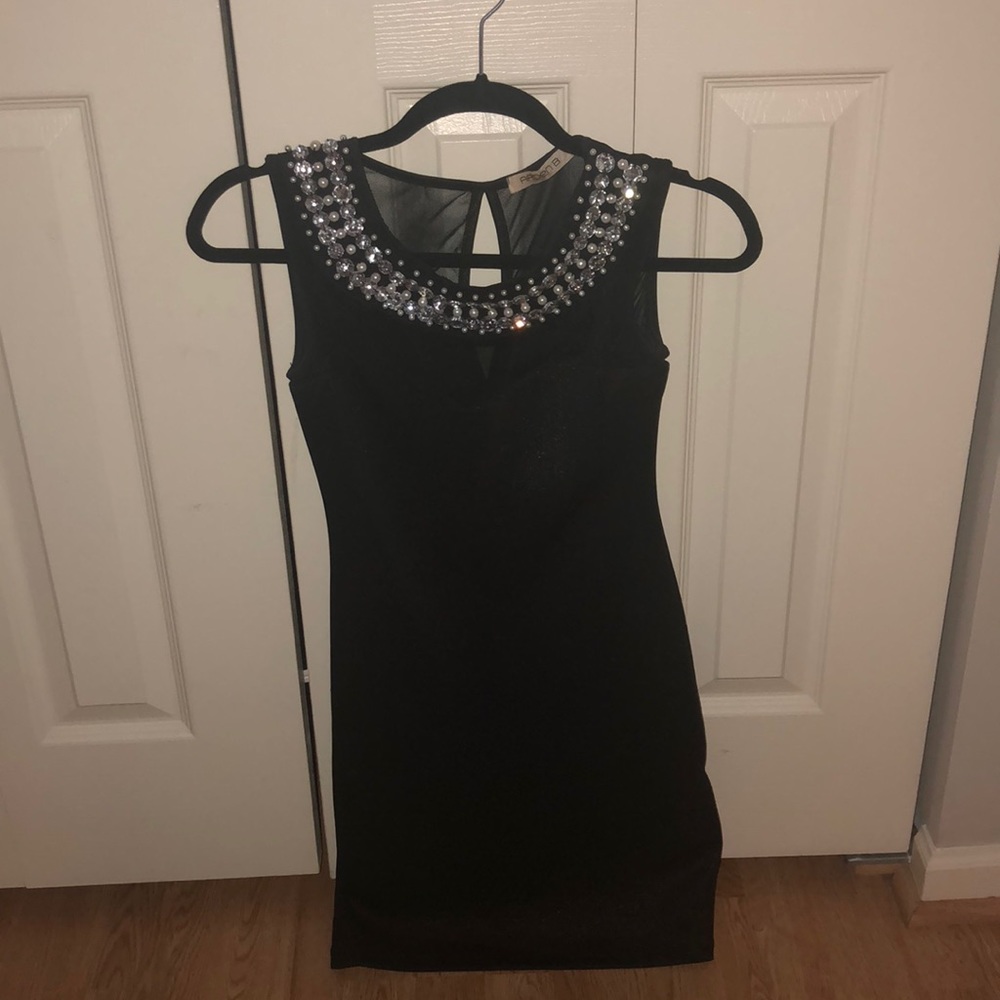 Arden B black dress with pearl and crystals